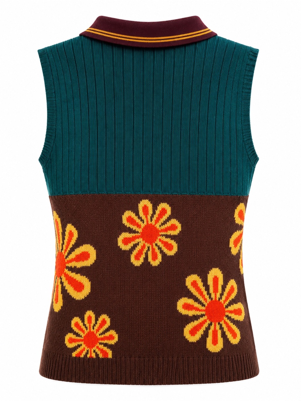 Urban Outfitters Retro Floral Knit Sweater Vest | Sleeveless Polo Top | Size S - Picture 2 of 3